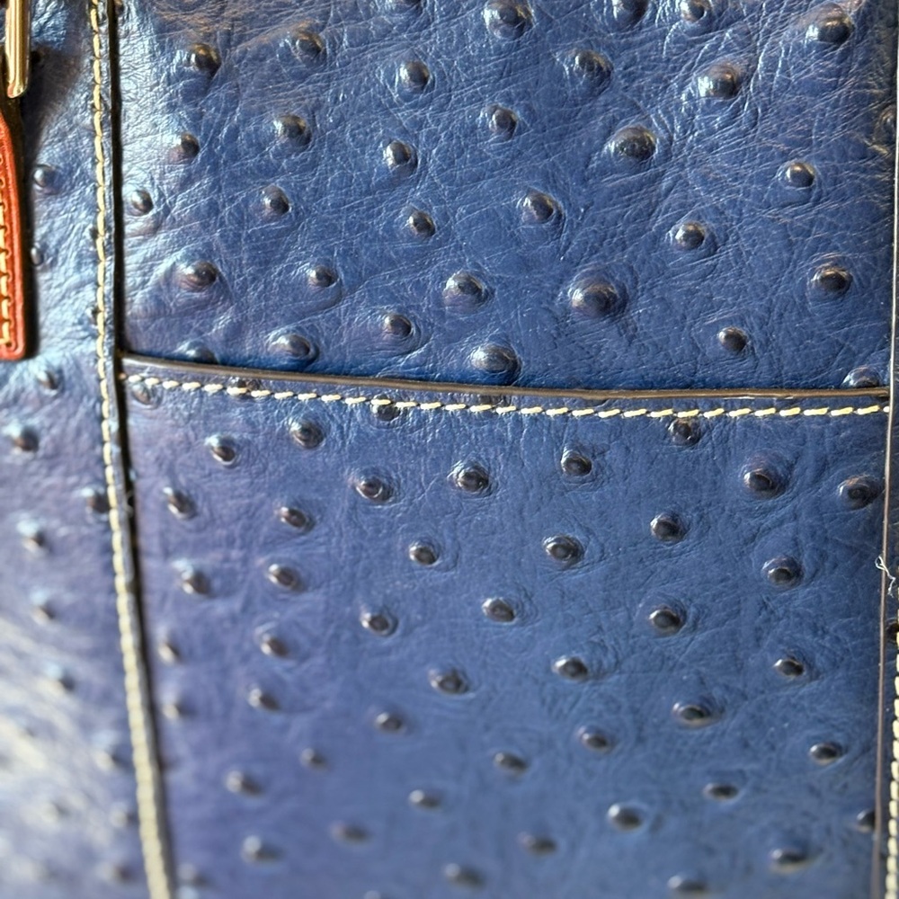 Dooney & Bourke Ostrich Navy Tote with Brown Handles - Picture 6 of 11